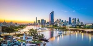 Brisbane city skyline and Brisbane river at twilight in Australia
